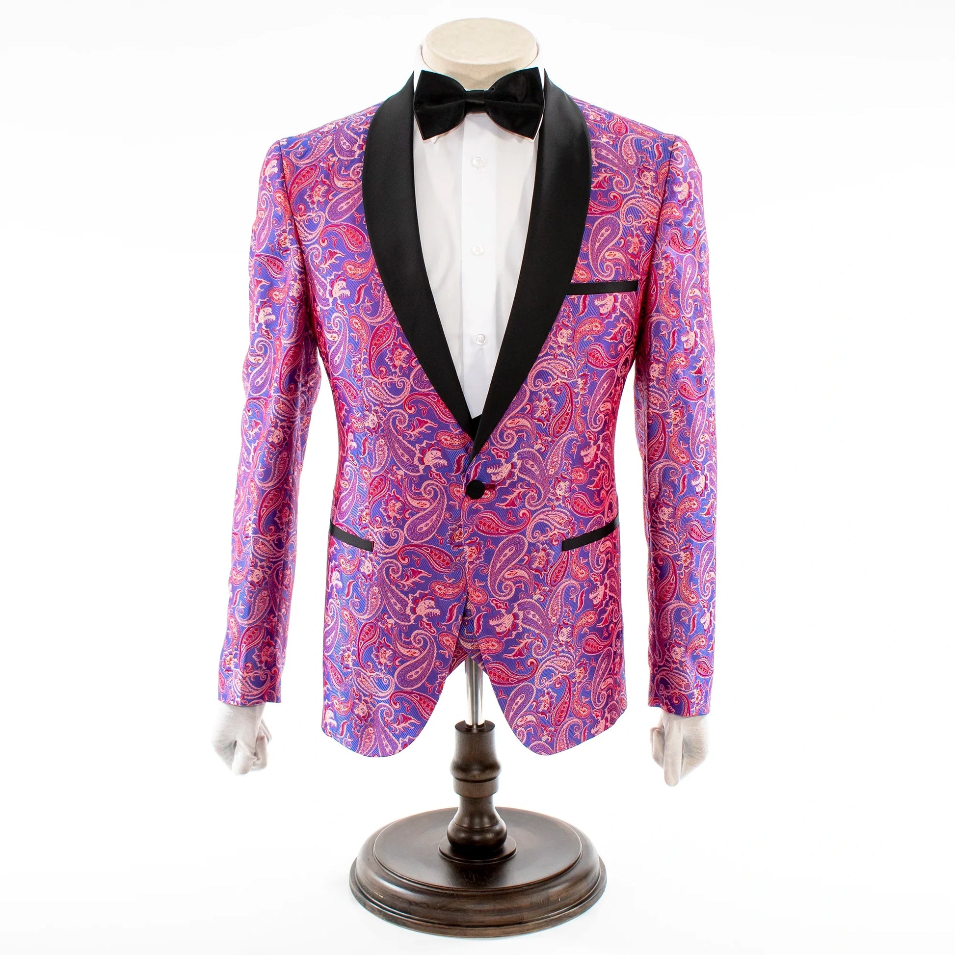 Men's Burgundy Paisley 3-Piece Tuxedo With Satin Lapels