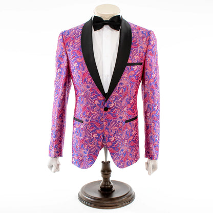 Men's Burgundy Paisley 3-Piece Tuxedo With Satin Lapels