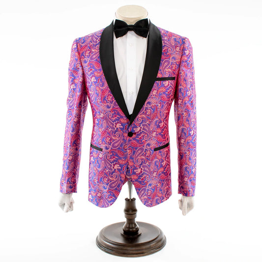 Men's Burgundy Paisley 3-Piece Tuxedo With Satin Lapels