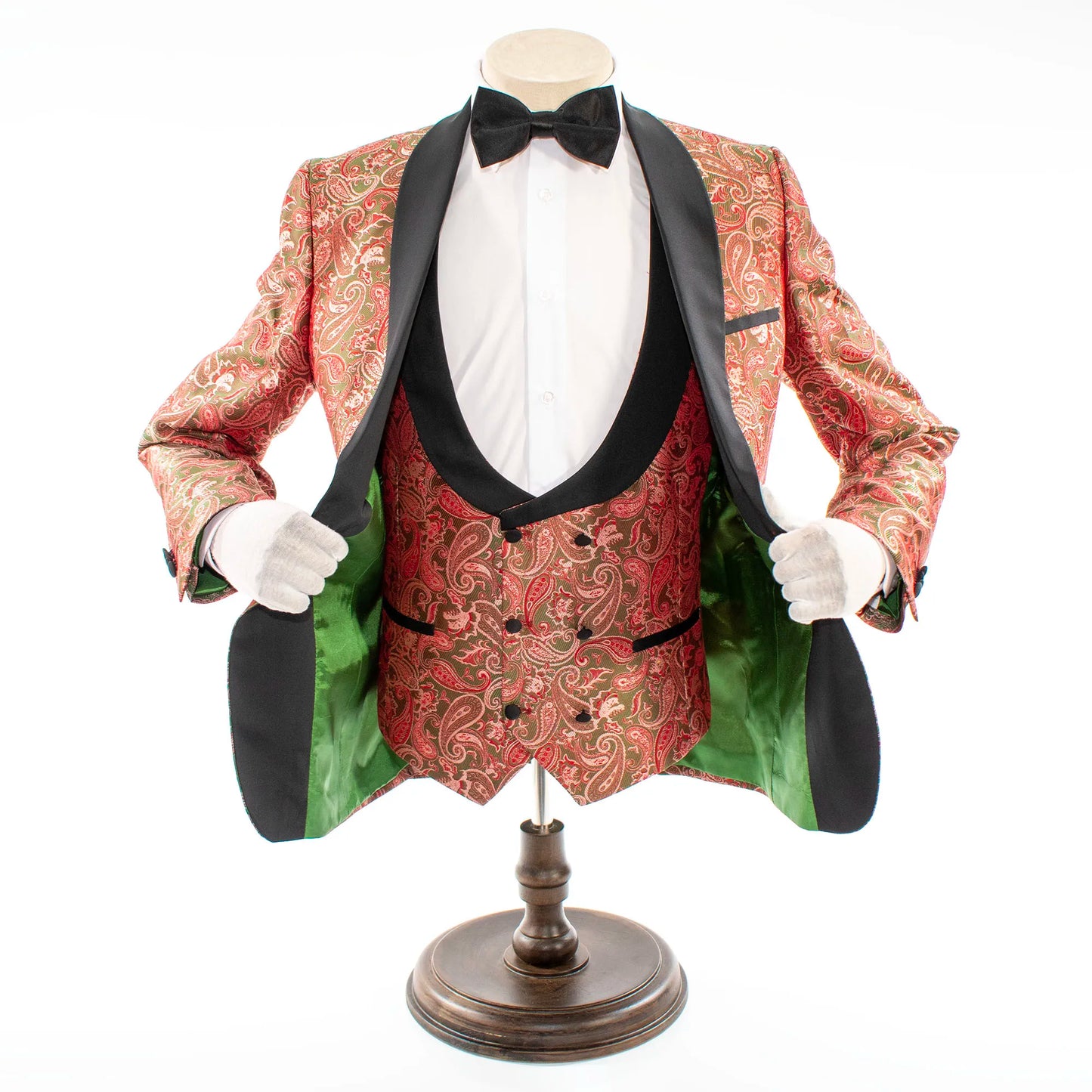 Red And Green Classic Paisley 3-Piece Slim-Fit Tuxedo With Satin Shawl Lapels