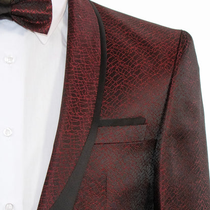Men's Burgundy Crocodile Alligator Skin Slim-Fit Tuxedo