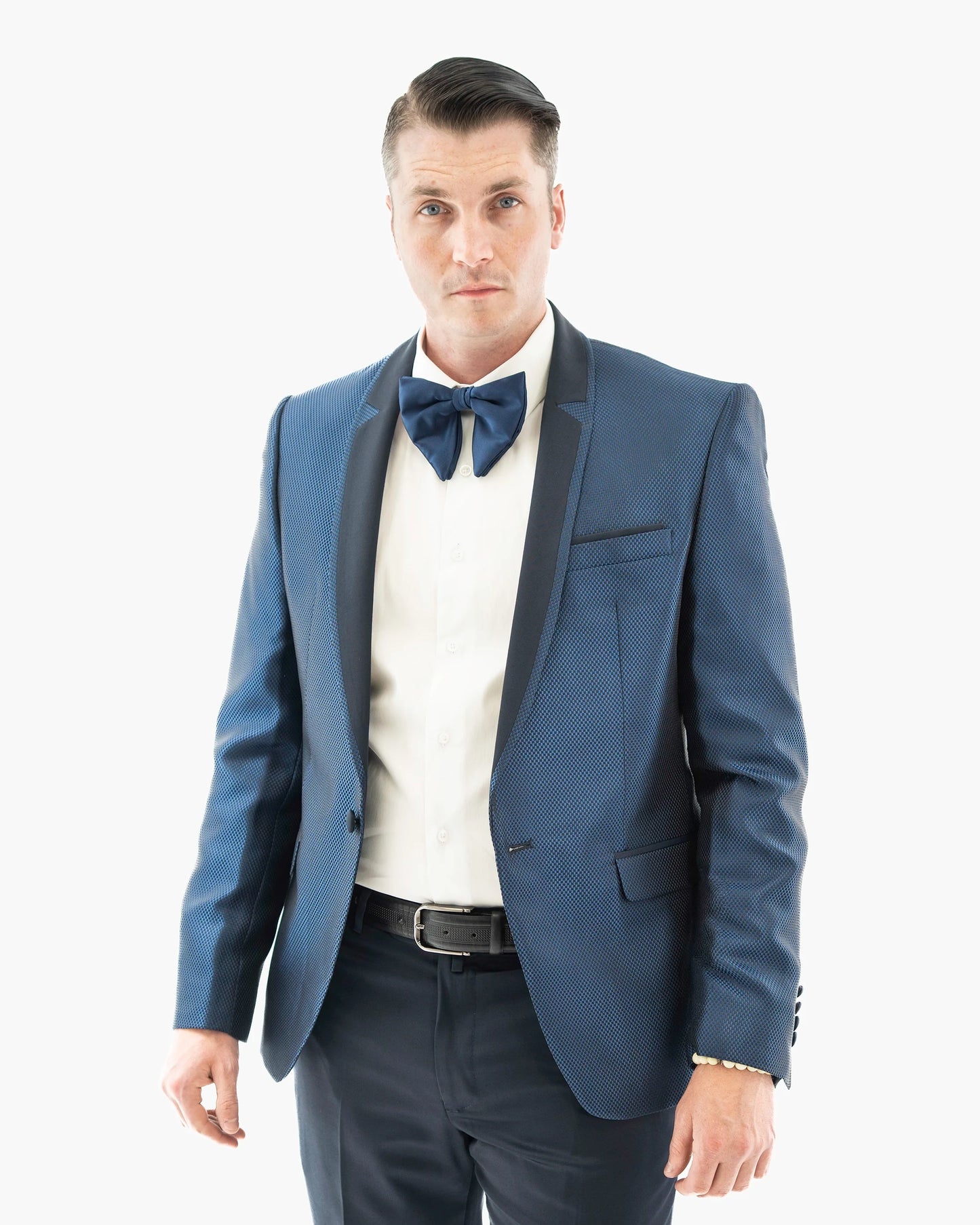 Navy Blue Microcheck 2-Piece Slim-Fit Tuxedo