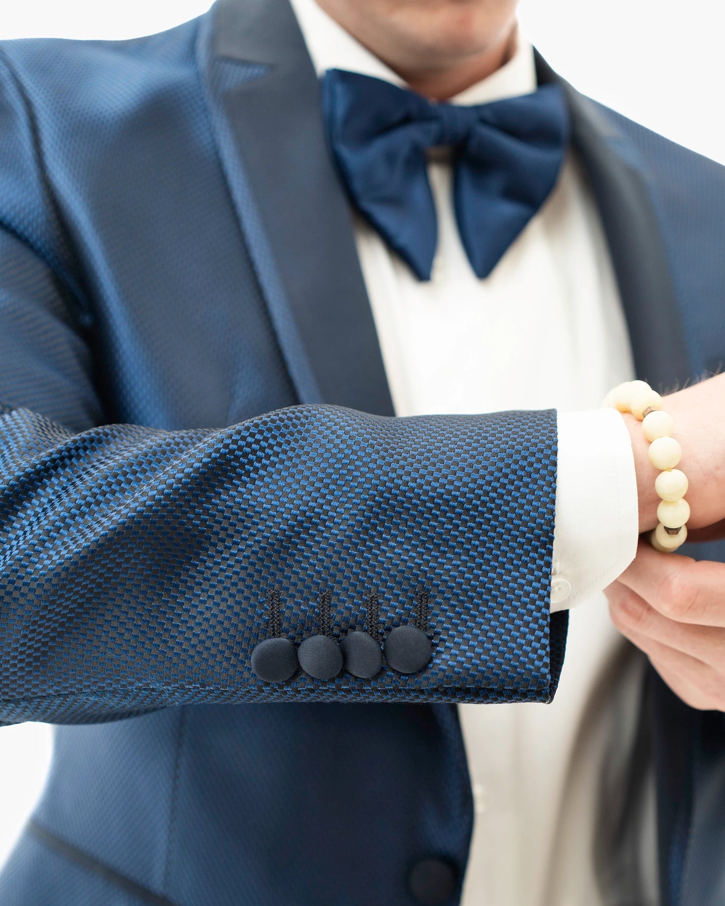 Navy Blue Microcheck 2-Piece Slim-Fit Tuxedo