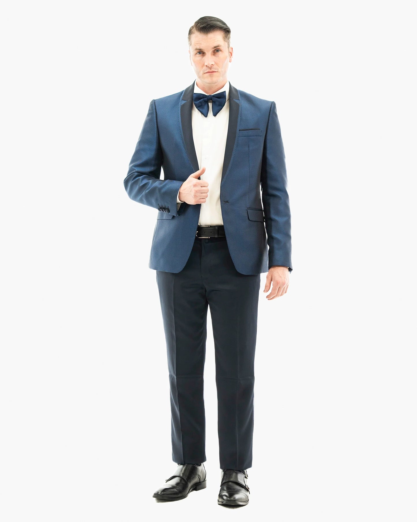 Navy Blue Microcheck 2-Piece Slim-Fit Tuxedo
