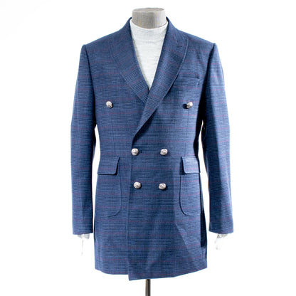Blue Plaid Slim-Fit Buckled Peacoat