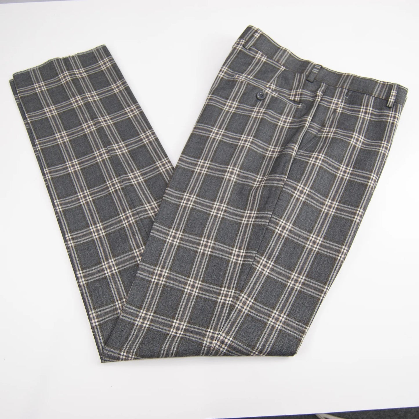 Gray Designer Velvet 3-Piece Slim-Fit Tuxedo with Plaid
