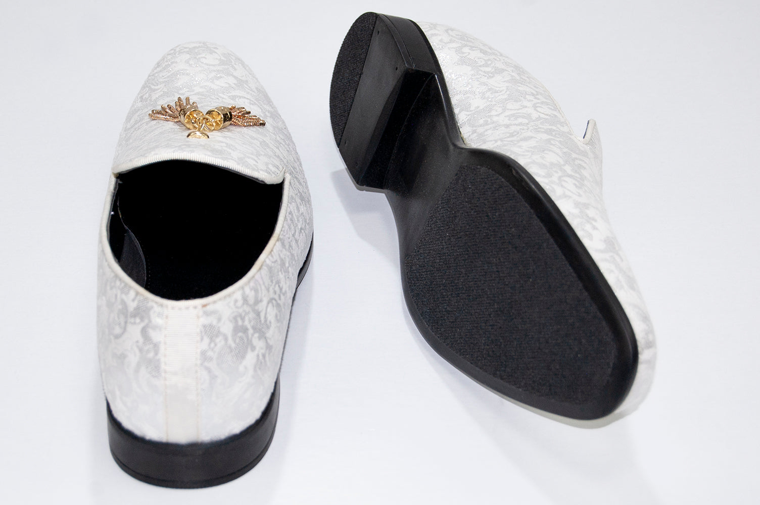Men's White Slip-On Dress Loafer With Gold Tassels