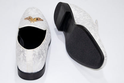 Men's White Slip-On Dress Loafer With Gold Tassels