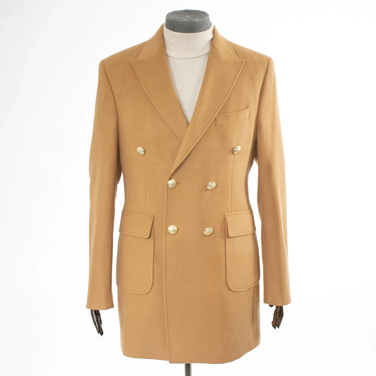 Taupe Slim-Fit Buckled Peacoat