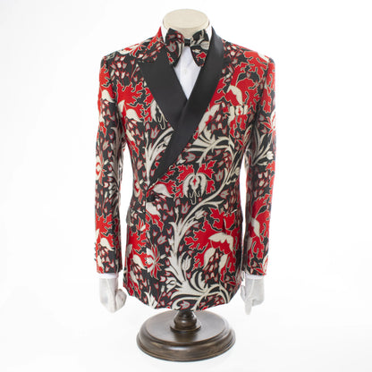 Red Floral Double-Breasted Slim-Fit 2-Piece Tuxedo