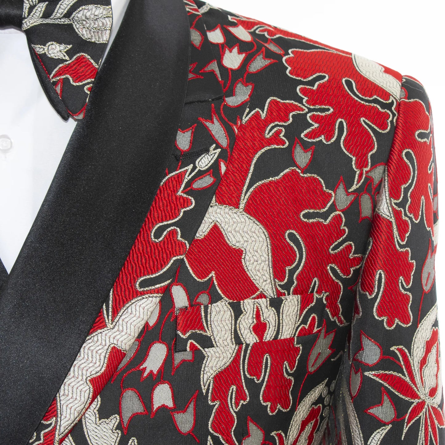 Red Floral Double-Breasted Slim-Fit 2-Piece Tuxedo