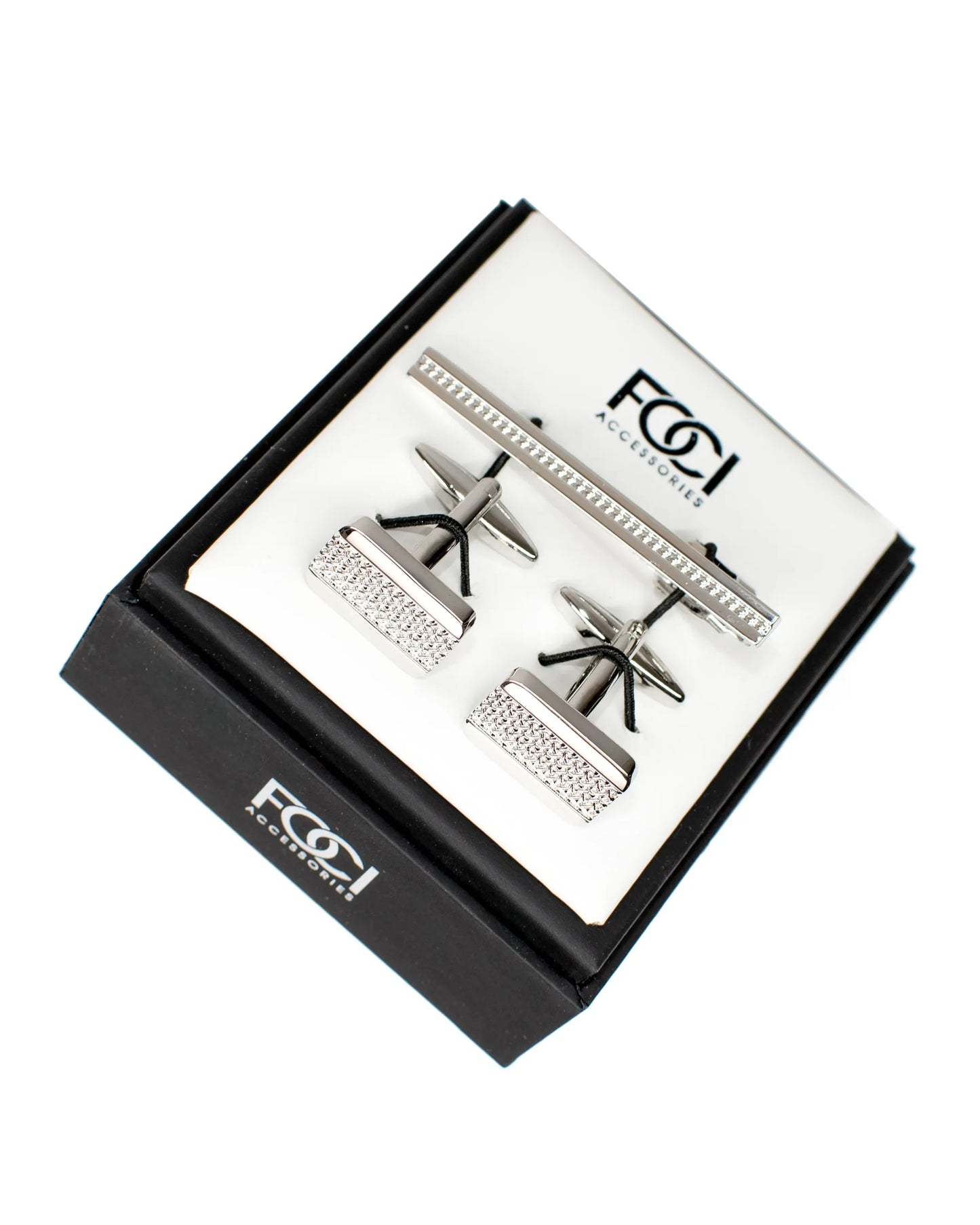 Lattice Stripe Cufflinks & Tie-Bar Set