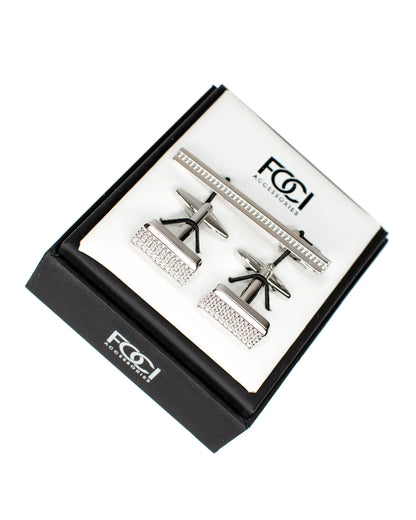Lattice Stripe Cufflinks & Tie-Bar Set