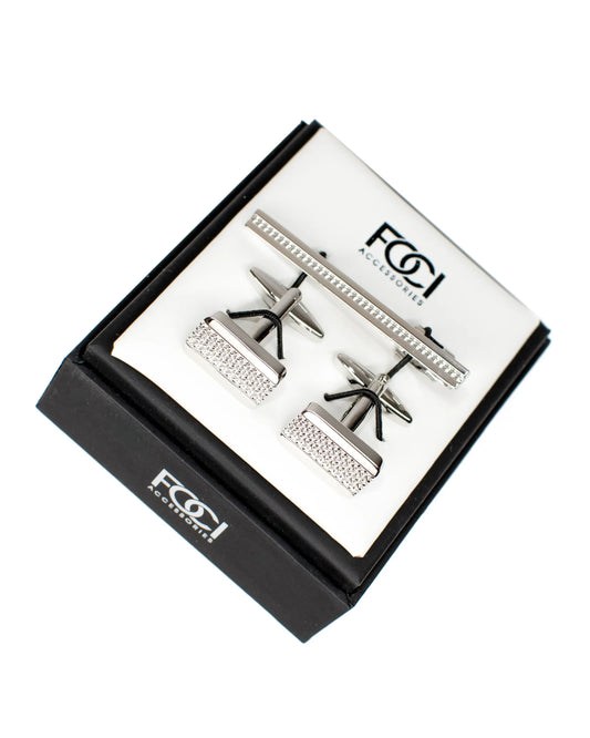 Lattice Stripe Cufflinks & Tie-Bar Set