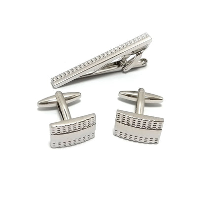 Lattice Rectangle Cufflinks & Tie-Bar Set