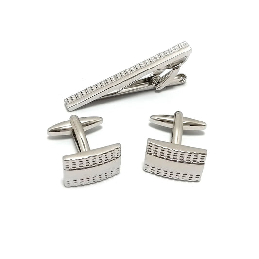 Lattice Rectangle Cufflinks & Tie-Bar Set