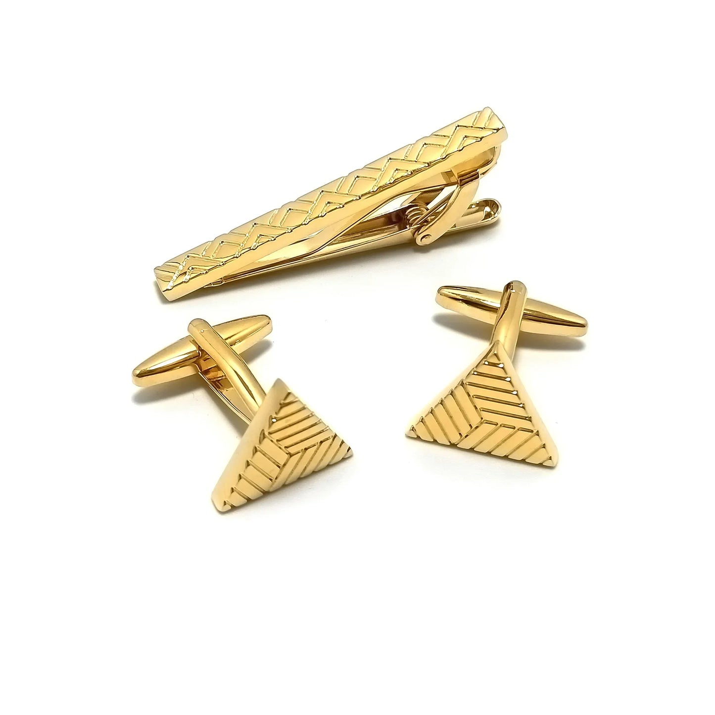 Gold Triangle Mosaic Cufflinks & Tie-Bar Set
