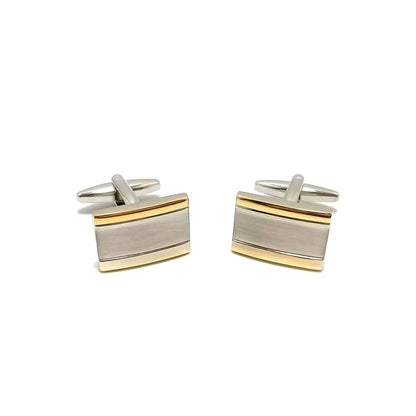Two-Tone Brushed Nickel Cufflinks & Tie-Bar Set
