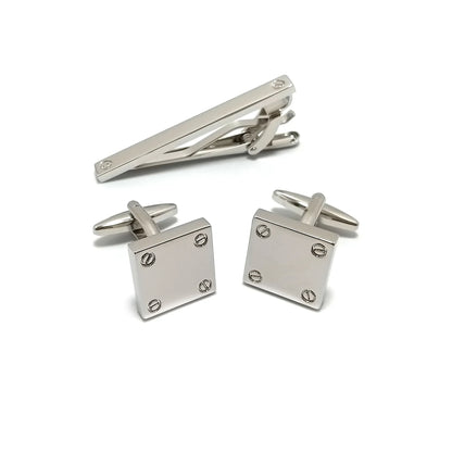 Riveted Square Cufflinks & Tie-Bar Set