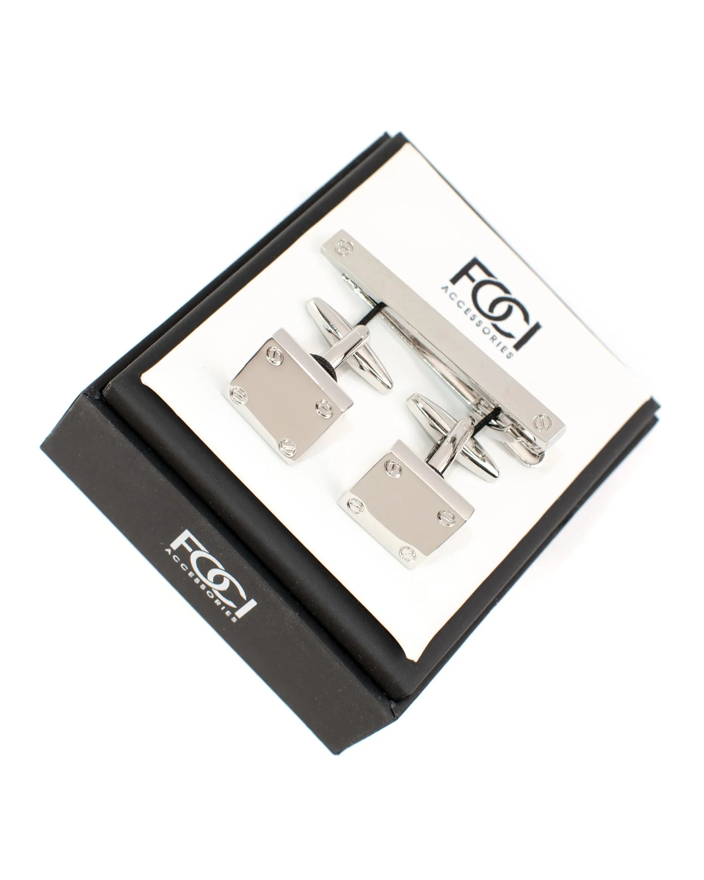 Riveted Square Cufflinks & Tie-Bar Set