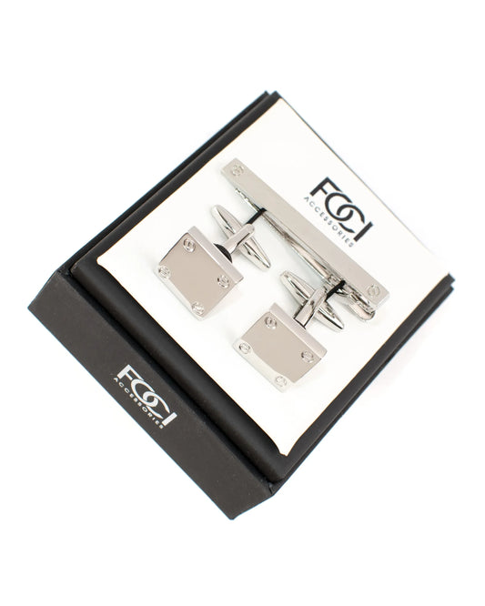 Riveted Square Cufflinks & Tie-Bar Set