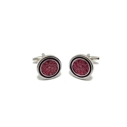 Silver & Wine Roundel Cufflinks & Tie-Bar Set
