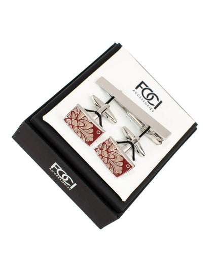 Floral Cufflinks & Tie-Bar Set