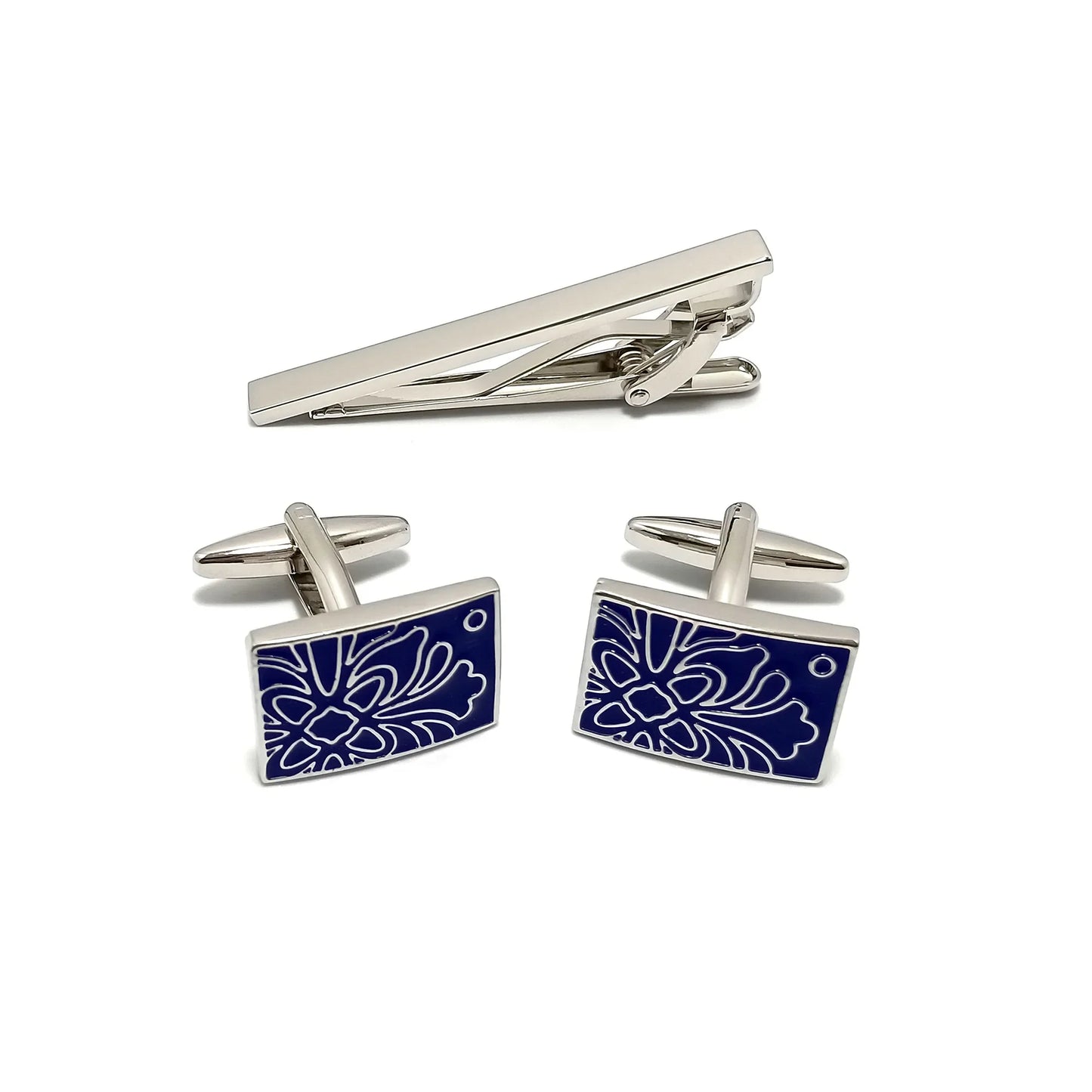Floral Cufflinks & Tie-Bar Set