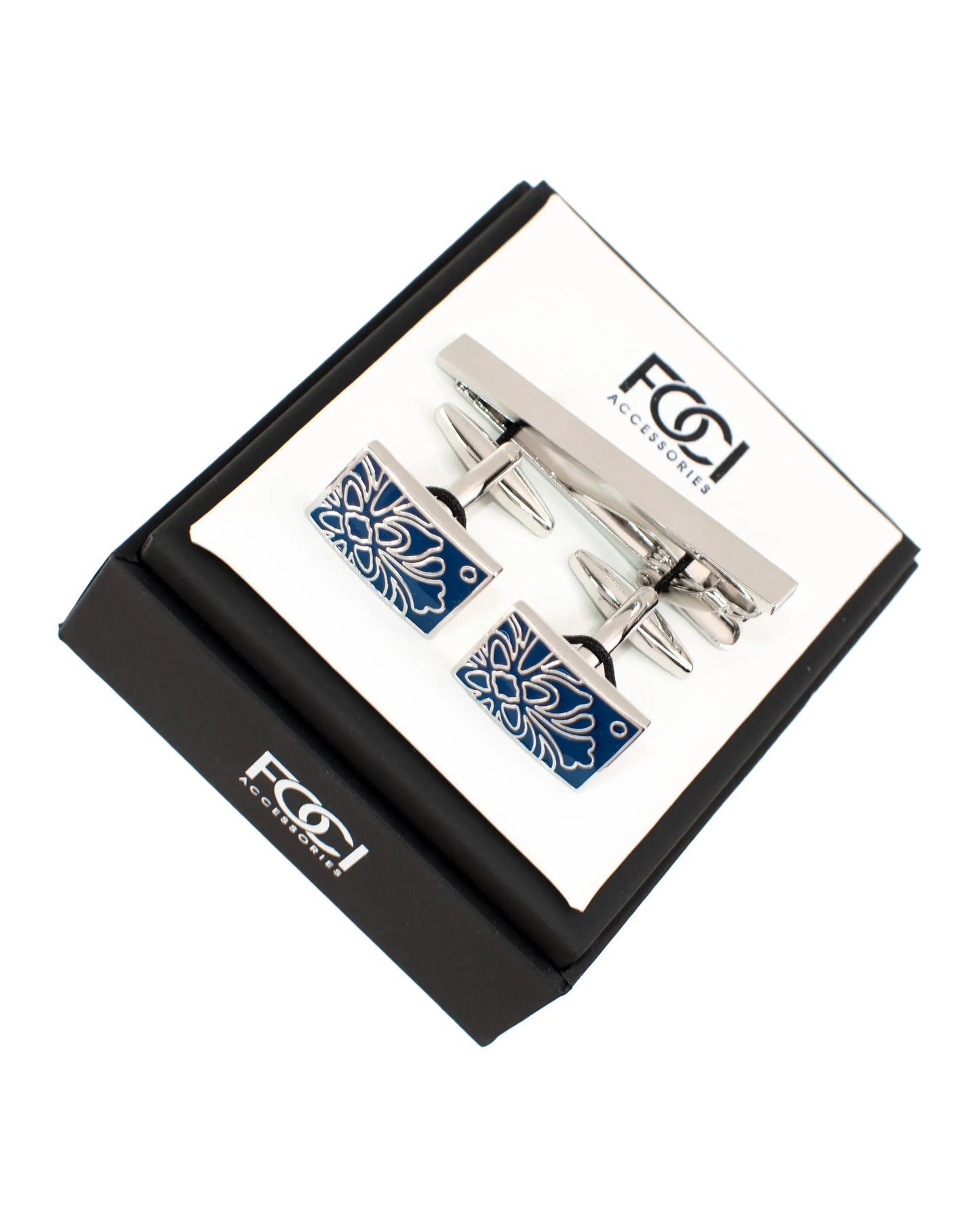 Floral Cufflinks & Tie-Bar Set