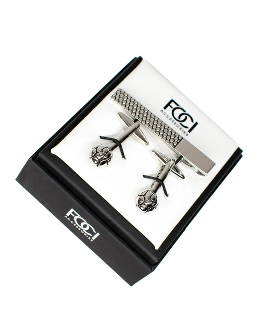 Pebbled Ball Cufflinks & Tie-Bar Set