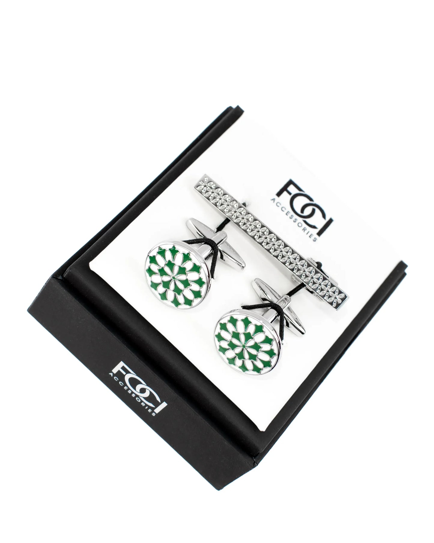 Fleur Roundel Cufflinks & Tie-Bar Set