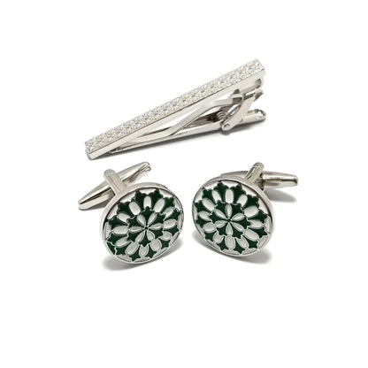 Fleur Roundel Cufflinks & Tie-Bar Set