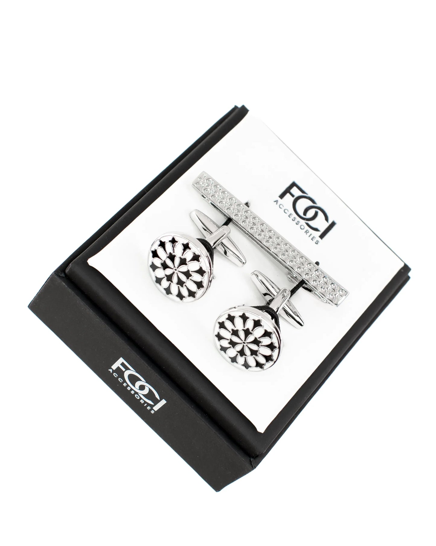 Fleur Roundel Cufflinks & Tie-Bar Set