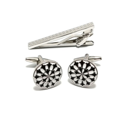 Fleur Roundel Cufflinks & Tie-Bar Set