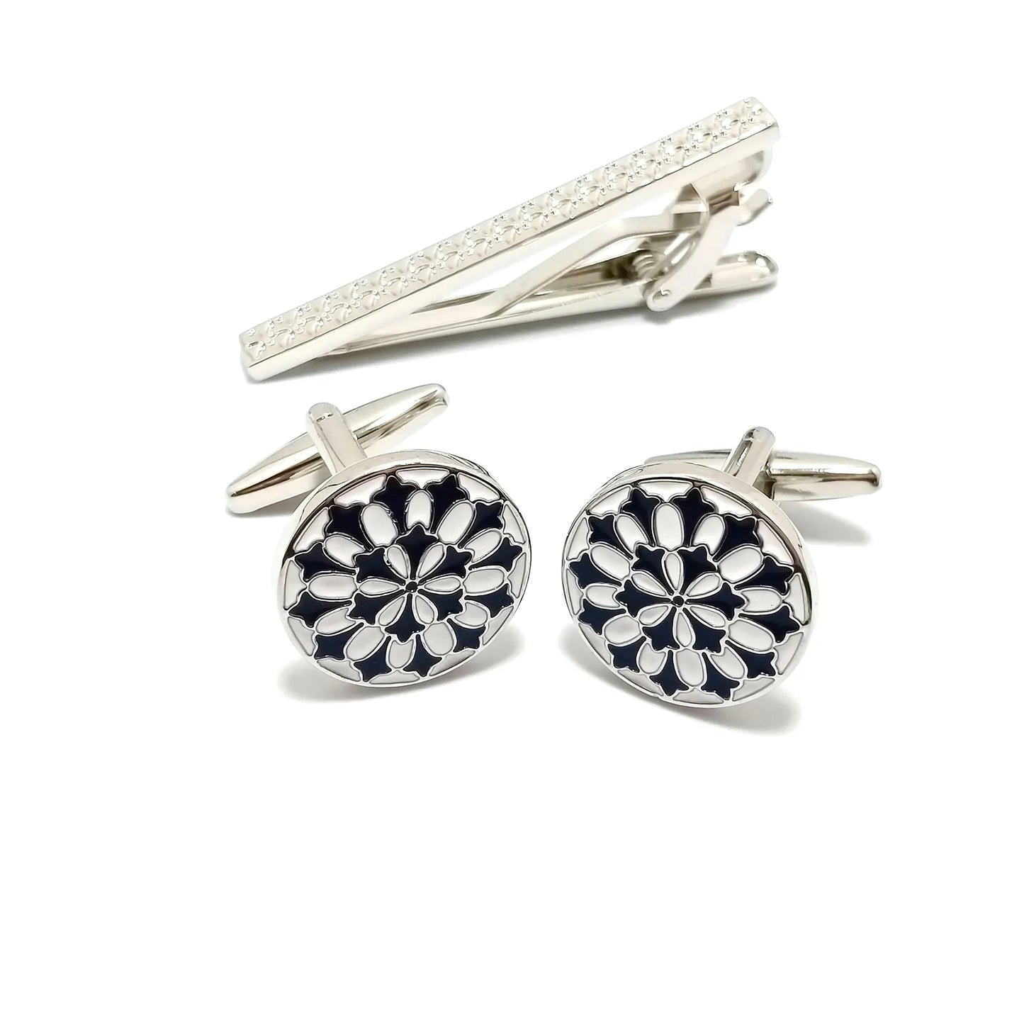 Fleur Roundel Cufflinks & Tie-Bar Set