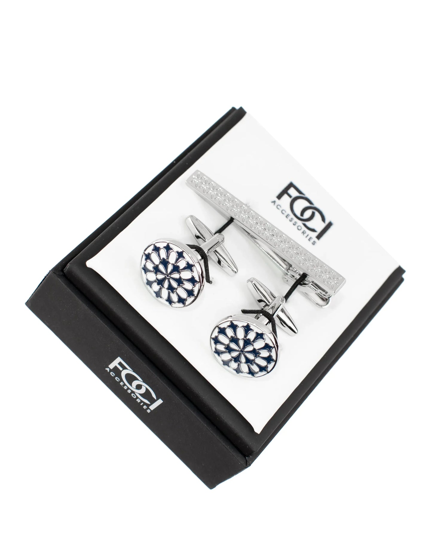 Fleur Roundel Cufflinks & Tie-Bar Set