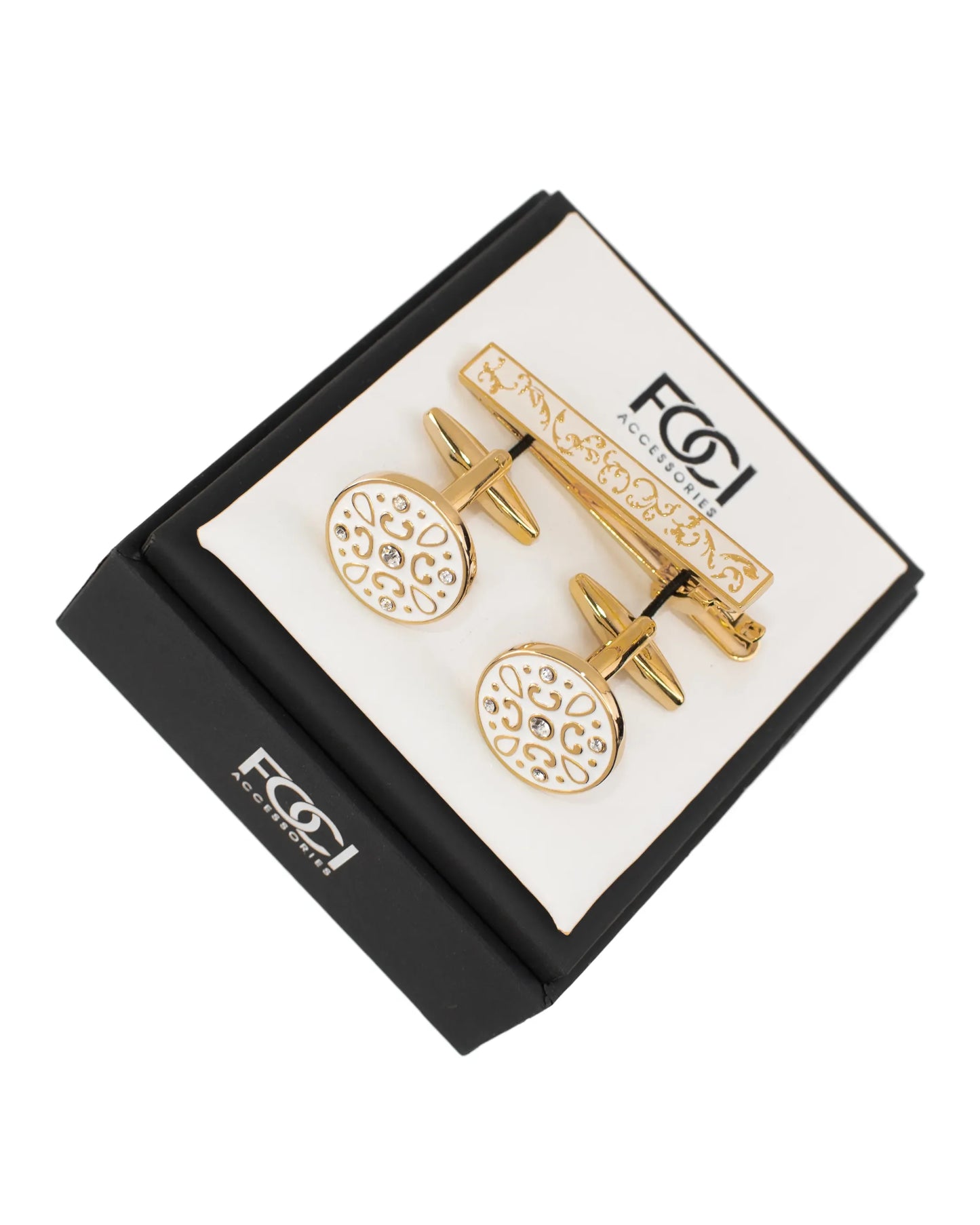 Floral Roundel Cufflinks & Tie-Bar Set