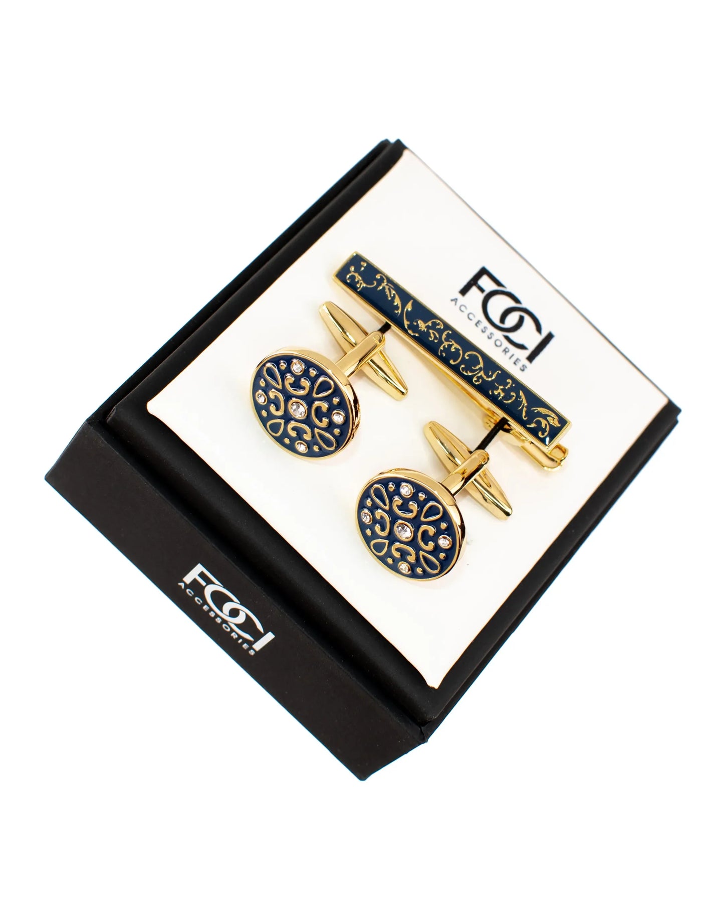 Floral Roundel Cufflinks & Tie-Bar Set