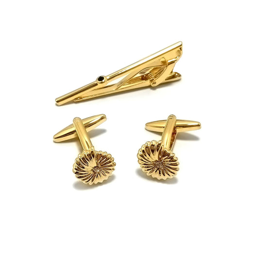 Golden Conk Cufflinks & Tie-Bar Set