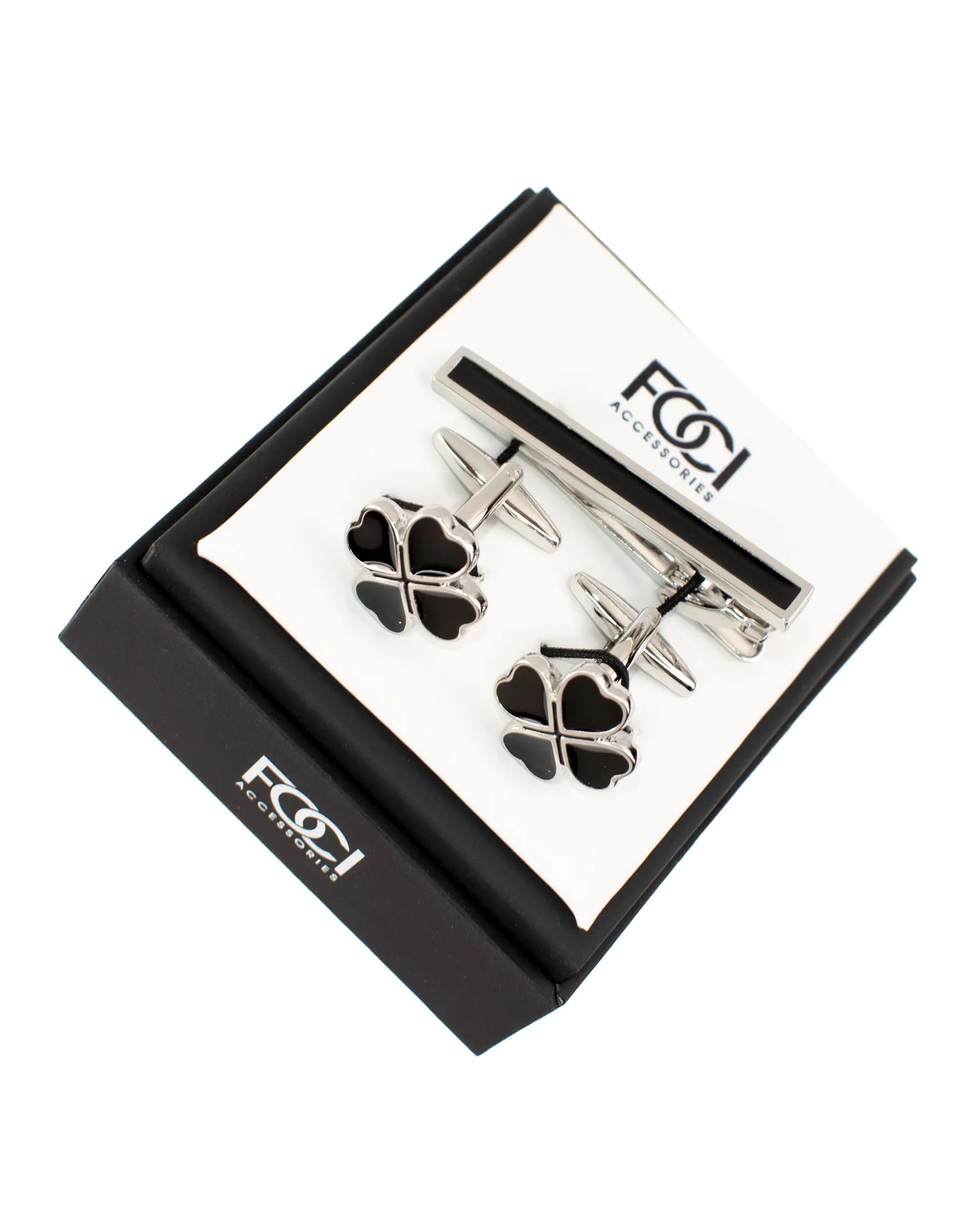 4-Leaf Clover Cufflinks & Tie-Bar Set