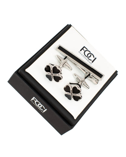 4-Leaf Clover Cufflinks & Tie-Bar Set
