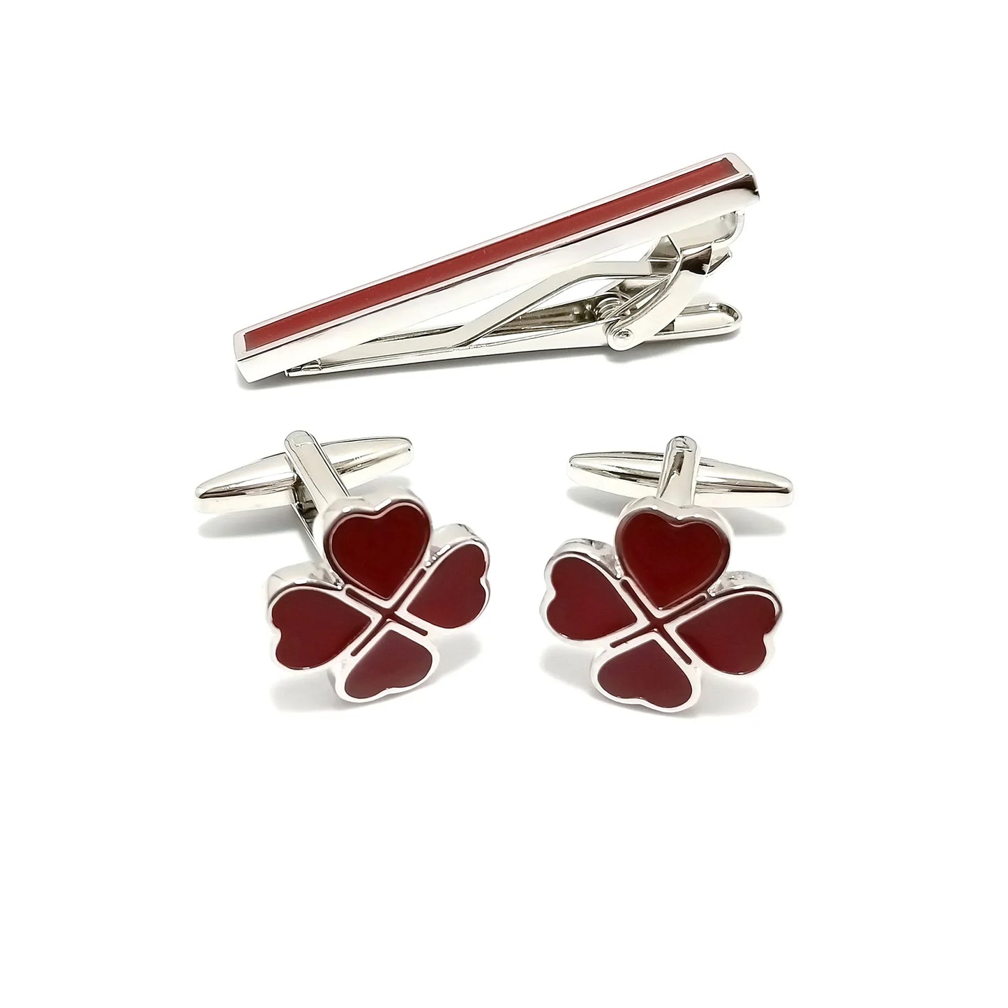 4-Leaf Clover Cufflinks & Tie-Bar Set