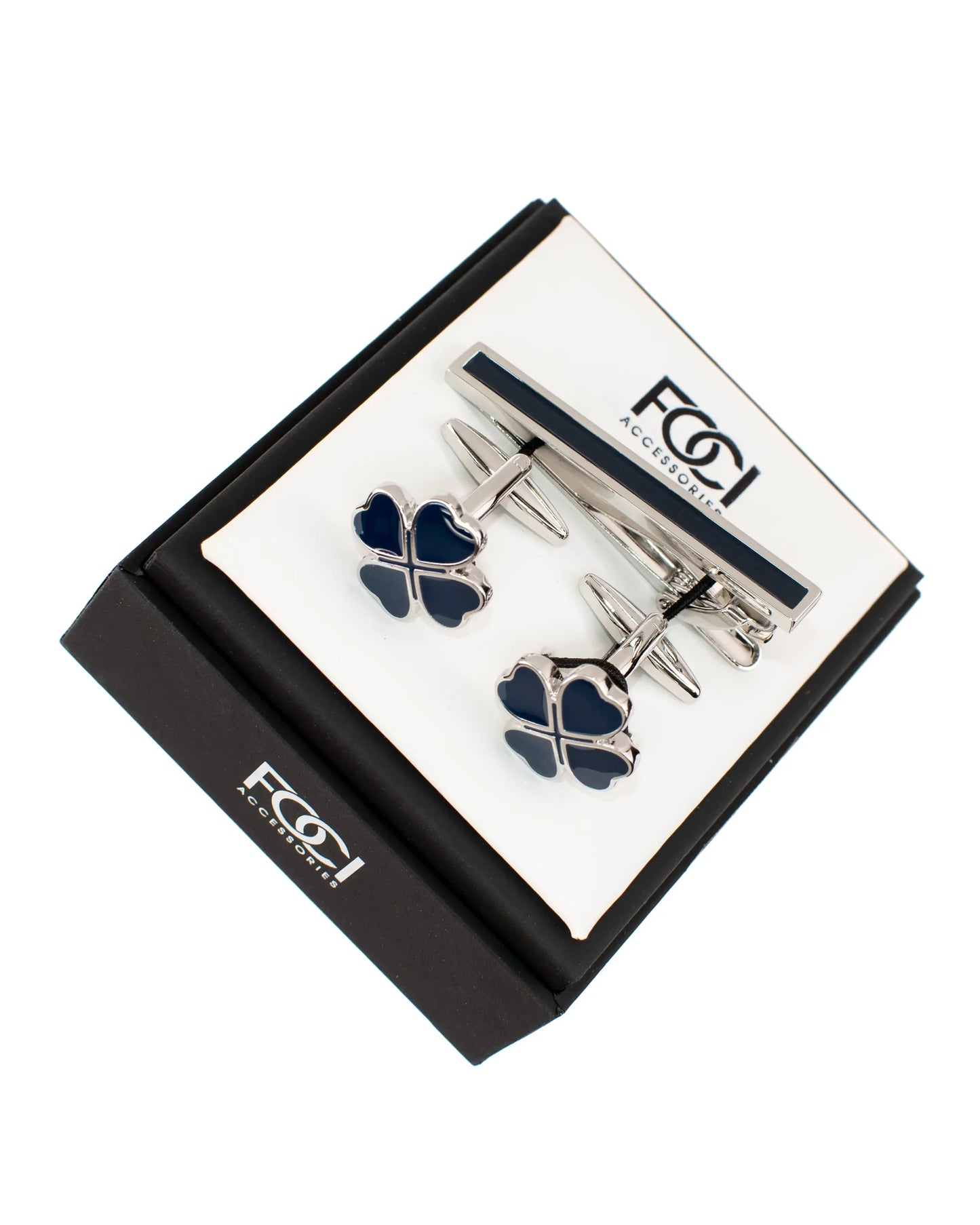 4-Leaf Clover Cufflinks & Tie-Bar Set