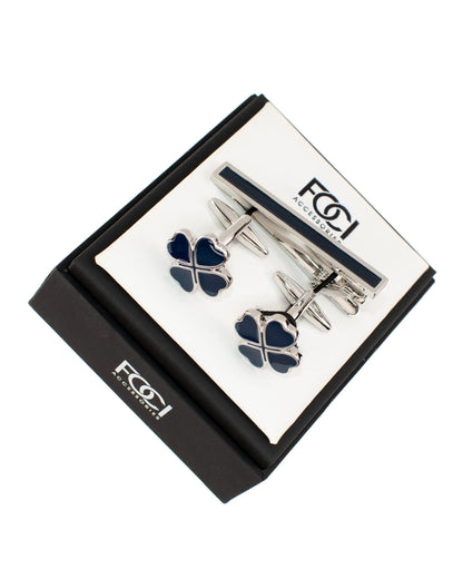 4-Leaf Clover Cufflinks & Tie-Bar Set