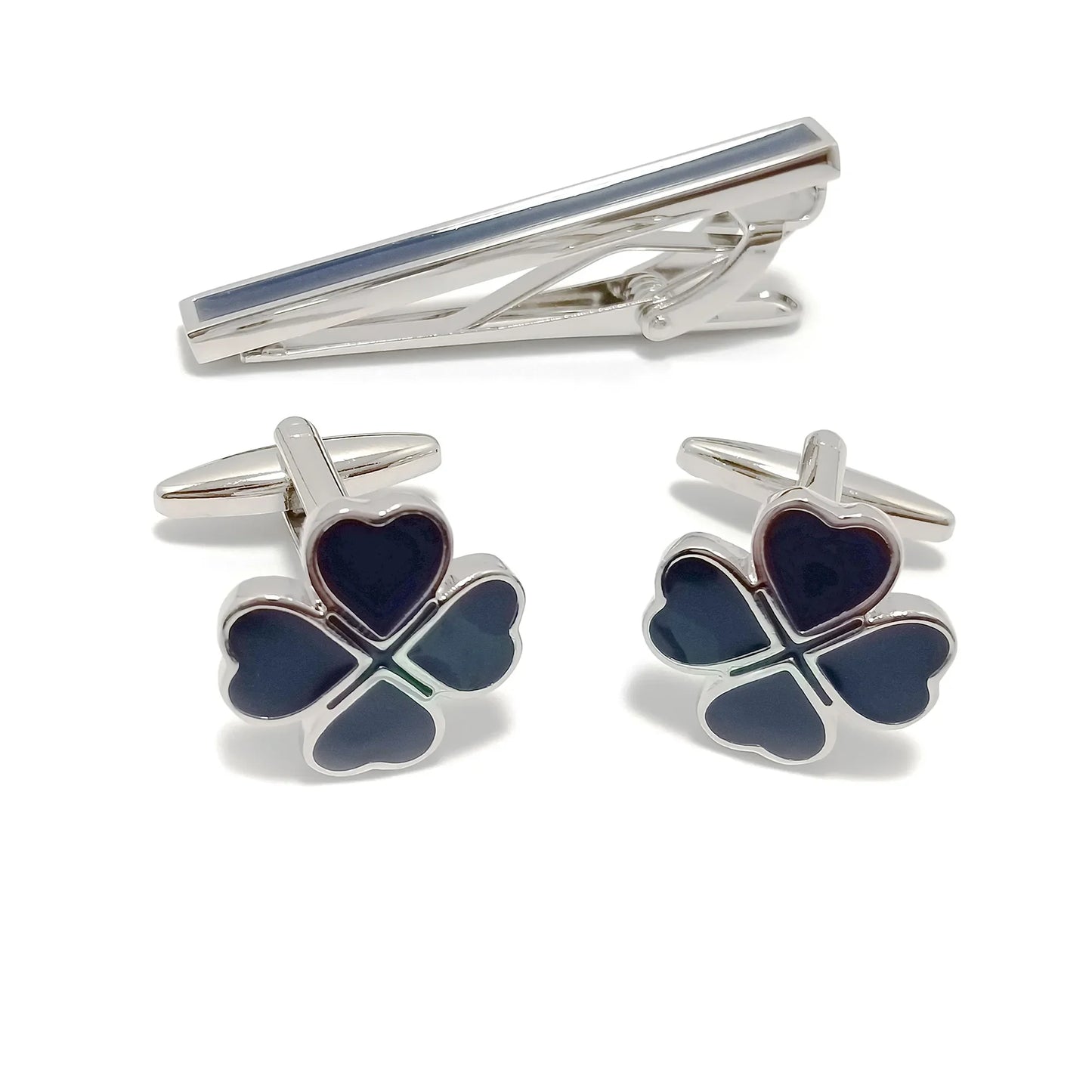 4-Leaf Clover Cufflinks & Tie-Bar Set