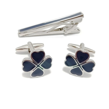 4-Leaf Clover Cufflinks & Tie-Bar Set