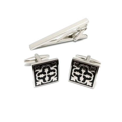 Square Filigree Cufflinks & Tie-Bar Set