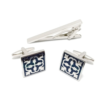 Square Filigree Cufflinks & Tie-Bar Set
