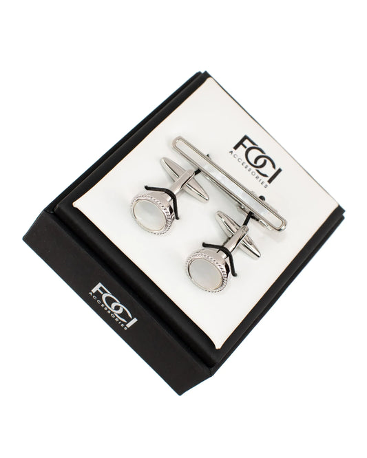 Mother of Pearl Roundel Cufflinks & Tie Bar