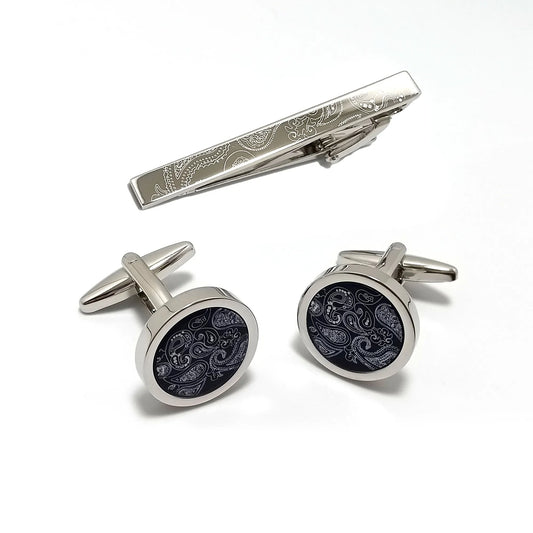 Paisley Roundel Cufflinks & Tie-Bar Set